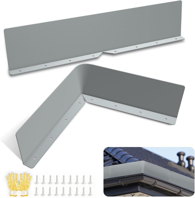 CAPHONT Rain Diverter Roofing Gutter Guards, 2 Pack 15.7 x 3.54 x 0.74 Inches Gutter Splash Guard Valley Downspout Roof Foldable Drip Guard for Corner House (Gray) - Image 1